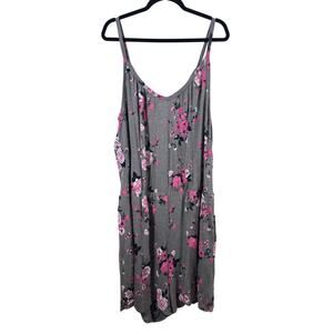 Torrid Romper Womens 4X Gray Floral Sleeveless Jersey V-Neck Spaghetti Strap